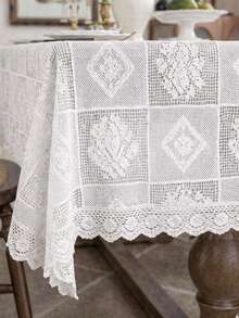 Rectangular Lace Tablecloth Measuring 150x250cm. Maximum Elegance. - White - View 3