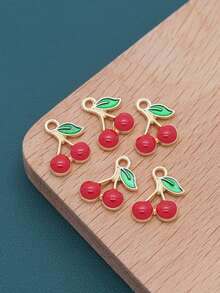 20pcs 3D Cherry Nail Charms - Red And Pink Crystal Nail Gems With Green Leaves, Aluminum Alloy Fruit Nail Art Supplies For Manicure, Nail Jewelry, Nail Art - Red - View 3