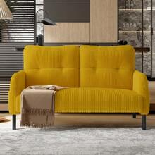 Two-Seater Corduroy Sofa With Comfortable Padding, High Back And Side Pockets, Metal Legs, Integrated Side Pockets, Welcoming Softness And Optimal Support, Perfect For Relaxation Spaces In The Home Office. - Yellow - View 4