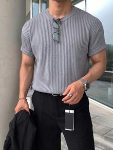 Whitmere Spring Summer Autumn Breathable Japanese Korean Style Casual Unisex Versatile Solid Color Men Women Round Neck Knit Sweater Pullover - Grey - View 3