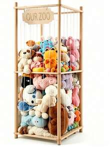 Jaula de almacenamiento de animales de peluche de madera, estantería organizadora de muñecas, estante de almacenamiento de juguetes para bebés para juguetes de peluche, ropa y libros, soporte de exhibición cuadrado para la habitación de los niños - Multicolor - Ver 5