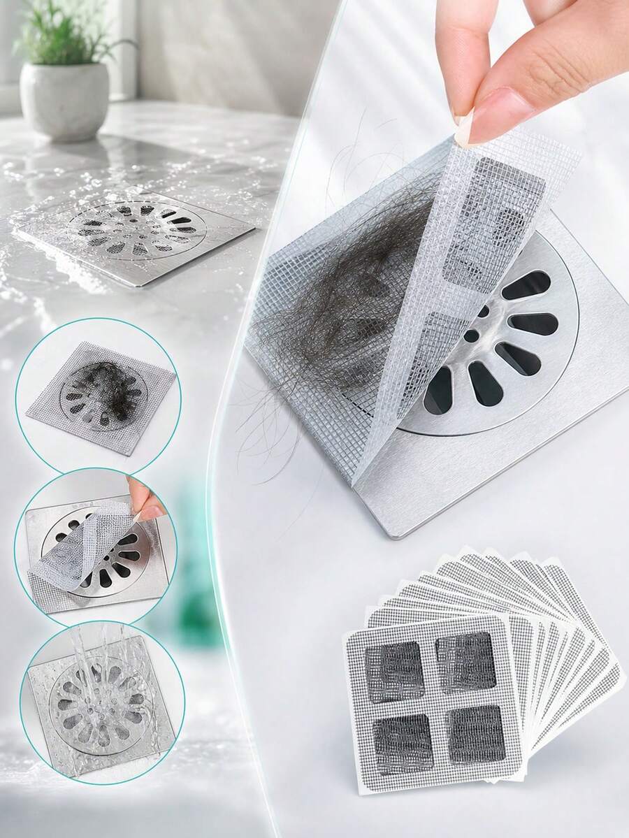 1/10/20件裝高級灰色網格狀排水過濾器，廚房配件、浴室配件，淋浴與浴缸毛髮收集器，易於安裝，適用於淋浴間、洗手盆和洗衣房的一次性排水蓋，使用方便