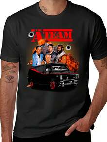 1 Stück, Y2K Retro T-Shirt All Risk Agency The A Team Customs Boys mit Tiermuster, einfarbige Herren-Sommerkleidung, Rundhalsausschnitt, leicht dehnbarer Stoff, normale Passform. - Schwarz - Übersicht 1
