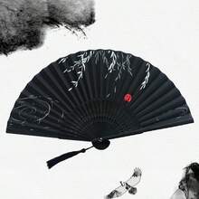 優雅復古中日風竹製摺扇附流蘇，便攜式夏季手扇，適用於婚禮、派對、送友禮物、開學季，夏季降溫與居家裝飾，黑白花卉圖案設計 - 多色 - 查看 15
