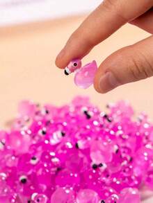 10/20/50/100Pcs Luminous Transparent Pink Mini Duck Resin Figurine Toy, Glow In Dark Tiny Clear Duck Ornament Toy, DIY Cream Glue & Slime Craft Toy For Kids & Adults, Beach Micro Landscape Decor, Valentine Party Filler & Classroom Reward Gifts - Multicolor - View 2