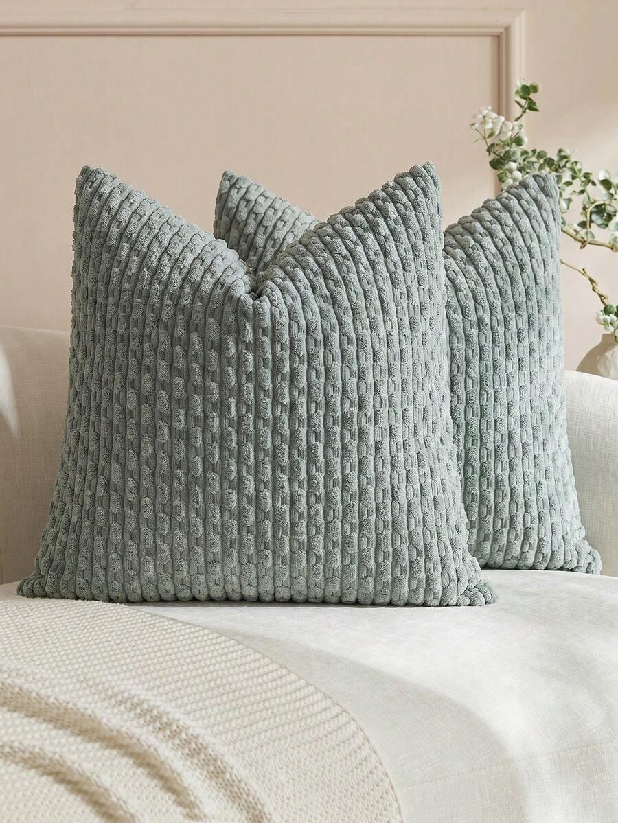 1pc/2pcs Bohemian Striped Pillow Covers (Pillow Inserts Not Included), Soft Plush Corduroy Solid Color Decorative Square Pillow Covers, Suitable For Holidays, Sofa, Bedroom, Bed, All Seasons Use.