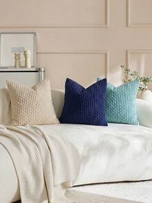1pc/2pcs Bohemian Striped Throw Pillow Cover (Pillow Insert Not Included), Soft Plush Corduroy Solid Color Decorative Square Pillow Case, Suitable For Holiday, Sofa, Bedroom, Bed, All Seasons Use. - Mint Blue - View 6
