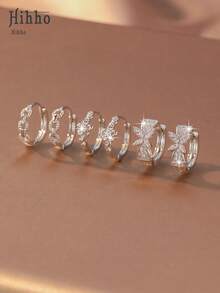 Hihho Set Anting Tusuk Zirkonia 6 Buah/Set, Menggabungkan Elemen Bunga dan Tetesan Air, Gaya Manis dan Ceria, Daun Semanggi Empat Kelopak, Desain Rhinestone Penuh Berongga, Mewah dan Indah, Lingkaran Sederhana, Gaya Liontin Daun Semanggi Empat Kelopak, Menyeimbangkan Kesederhanaan dan Dekoratif. Zirkonia yang Terpasang Rapat, Kilau Kuat, Cocok untuk Sehari-hari, Bepergian, Bersosialisasi Ringan, dan Lainnya - Perak - View 13