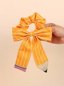 2PCS Back To School Scrunchies,Pencil Striped Hair Ties,First Day Of School Headdress,Cute Fabric Hair Elastic,Girls/Teens Hair Accessories - Multicolor - View 4