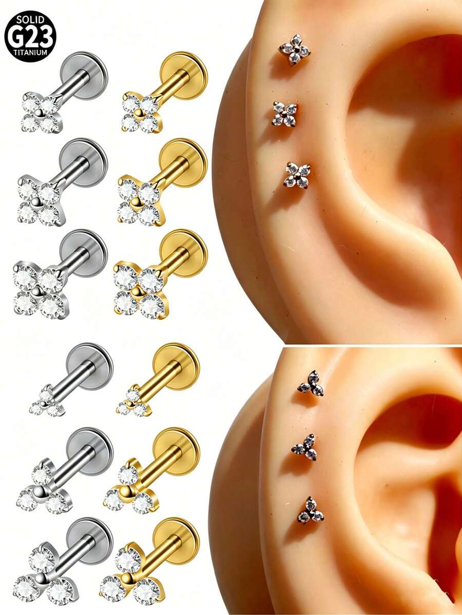 1PC Triangle Cz G23 Pure Titanium Lip Studs 16G Internal Thread Zirconia Ear Helix Tragus Cartilage Earrings Body Piercing Jewelry