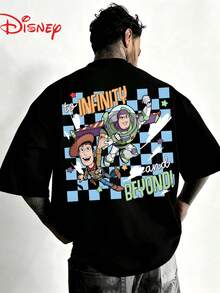 [New]Disney Licensed Toy Story Woody & Buzz Double-Sided Print Tee, Crew Neck Drop Shoulder, Heavyweight Cotton, Skin-Friendly, Daily Commute Tee - 黑色 - 查看 3