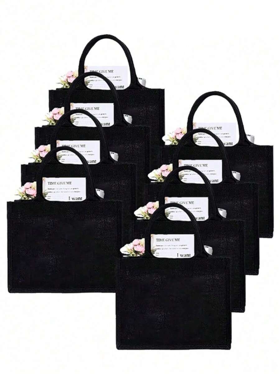 Black Linen Tote Bag, DIY Design, Inspires Imagination, Minimalist Elegant, Can Be Used As Personalized Bridesmaid Wedding Gift Bag, Makeup Bag, Travel Simple Storage Bag, Solid Color Cosmetic Wallet, Large Capacity Travel Makeup Bag - Black - View 1