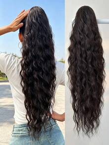 38 Inch Extra Long Straight Heat-Resistant Synthetic Ponytail Hair Extension, Deep Brown Gold Light Brown Gradient Burgundy Black, Suitable For Women's Party And Daily Use Claw Ponytail Hair Accessory - 黑棕色 - 查看 17