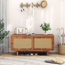 Scarpiera in rattan con 2 ante / Scarpiera moderna / con ripiano regolabile / Scarpiera elegante / Facile da pulire e montare / Per ingresso, soggiorno e camera da letto, 104*40*48 cm - Noce - Visualizzare 1