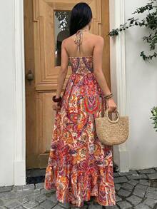 HAPPY GIRL 春夏百搭休閒時尚海灘度假旅行休閒優雅性感波西米亞編織面料後綁帶露背女款洋裝 - 彩色 - 查看 7