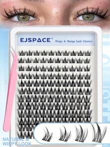 120 PCS Bulu Mata Alami Gugusan Wispy Manga, Ekstensi Bulu Mata D Curl, Bulu Mata Individual 8-18 Mm, Panjang Campuran, Gugusan Bulu Mata Tampilan Alami dengan Pita Bulu Mata Tipis Transparan - D - View 8