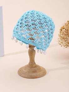 1pc Women's Bohemian Vintage Pearl Pendant Handmade Hollow Woven Hair Net Hat, Breathable Knitted Bucket Hat, Retro Party Wedding Bridesmaid Travel Outing Photography Hollow Breathable Daily Wear Head-Covering Bucket Hat - Mesh Pearls - View 5