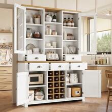 Multifunctional Tall Cabinet For The Home, With Anti-Tip Device, Freestanding Unit For Kitchen And Living Room, Glass Door, Metal Handles And Soft-Close System, Removable Wine Rack, White - White - View 3