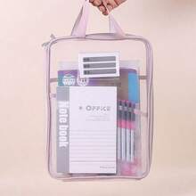 L-Shaped 3-Layer Hand-Carried Sorting Bag, Transparent Mesh Large Opening Student Exam Paper & Homework Storage Zippered Document Bag, Book Sorting Storage Bag. Suitable For Back To School Season, Office Storage, Gift Giving, Etc. - Handbag - View 7
