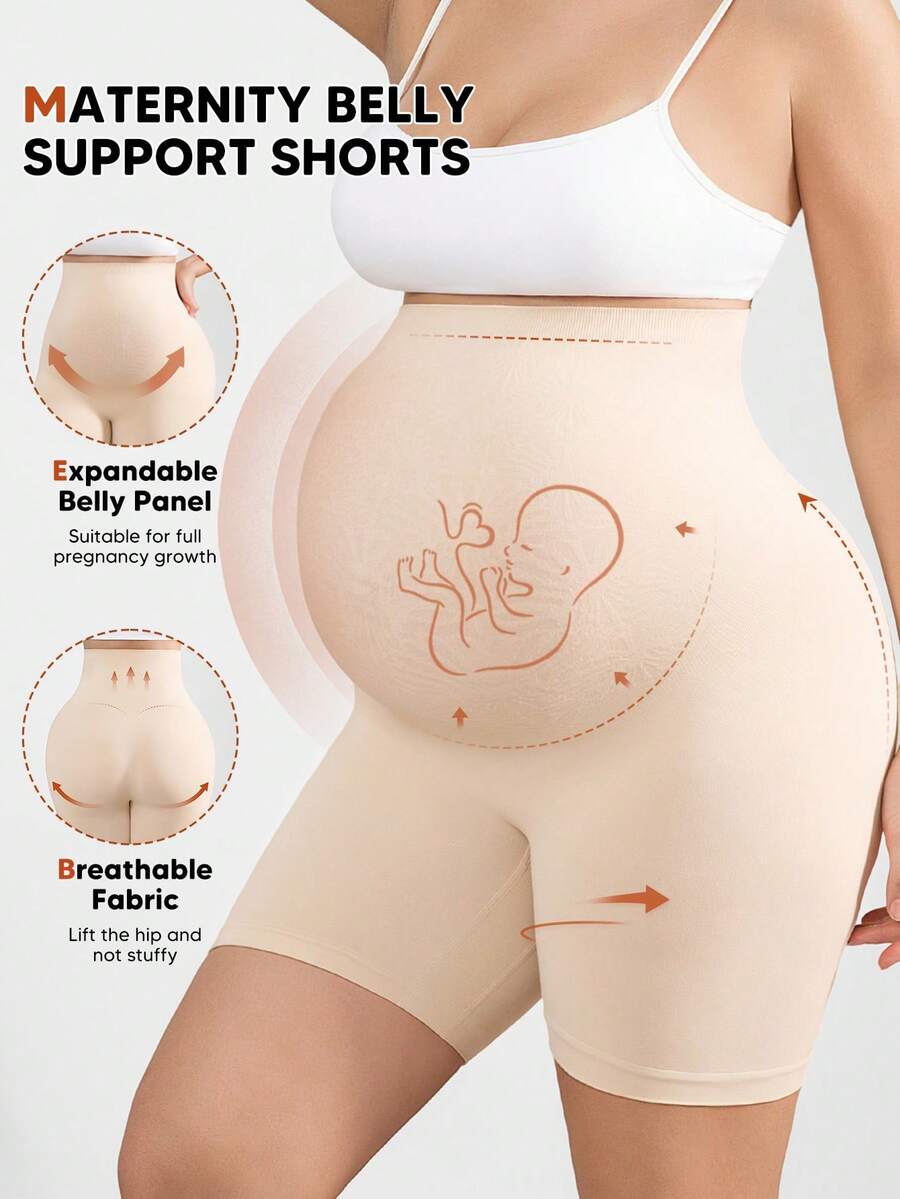 Seamless Maternity Belly Support Shorts, Summer Shaping Underwear Anti-Chafing - Apricot - View 1