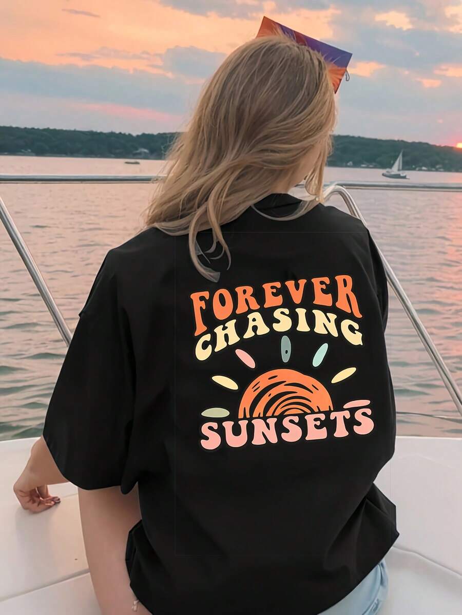 100% Breathable, Comfortable, Loose Fit Women's Short Sleeve T-Shirt With 130tops Print - Black - View 1