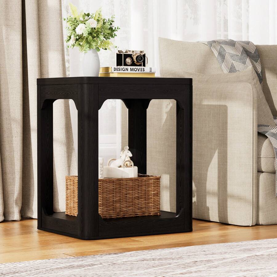 Set Of 2 Bedside Tables, Side Tables With 3cm Thick Boards, Two-Level Bedside Tables For The Living Room, Suitable For Bedrooms And Living Rooms, Black Color, 50*40*60 Cm. - Black - View 1