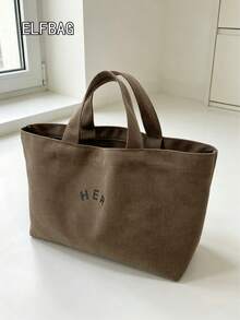 Tas Tote Kanvas Minimalis Kasual dengan Motif Huruf, Tas Tangan Warna Polos, Gaya Serbaguna dengan Kualitas dan Harga Terjangkau, Cocok untuk Ibu dengan Anak, Pelajar, dan Profesional Kantoran - Dark Grey - View 2