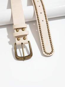 1pc Women's Denim Punk Style Beaded Buckle Belt - Apricot - View 4
