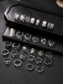 5/10/15/20/40/60pcs Set Stainless Steel Open Ring Assorted Styles Random Box, Including Snake Ring, Geometric Pattern Ring, Star Ring, Cross Ring, Essential For New Year, Valentine's Day Gift, Everyday Wear - Silver - View 7