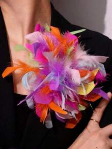 1 Stück modische & elegante handgefertigte Feder Brosche Haarspange, farbenfroher Oversized Blumen Dekor als Accessoire für Frauenkleidung - Federblume - Übersicht 31