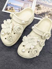 14er Set Vintage einfarbige 3D Blumen PVC Schuh-Charms Barock Rose Clog Schuh-Schnallen DIY Dekoration Kunstperlen Schuh-Clips - Verschiedenfarbig - Übersicht 10
