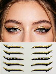 1pc Yellow And Black Rhinestone Eyeliner Face Decoration Sticker, Diamond Eyeliner Sticker, Reusable Eyeliner Sticker, Easy To Use, Suitable For Women's Makeup And Eye Decoration - 彩色 - 查看 11