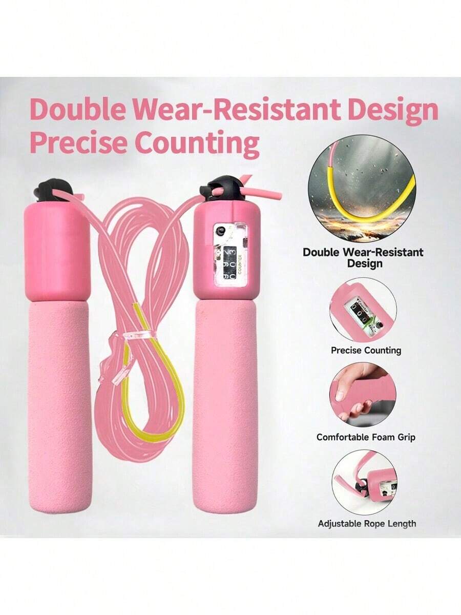 1pc Foam Handle Speed Jump Rope With Wear-Resistant Kit, Mechanical Bearing Counter, Adjustable Rope Length, Suitable For Home Gym, Fitness Training - Pink - View 1