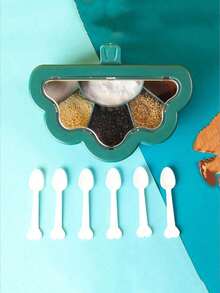 6-In-1 Seasoning Jar Set, Large Capacity 6-In-1 Seasoning Jar Set With Lid And Spoon - Unique Cloud Petal Design, Made Of Durable ABS Material, 3 Colors Available: Dark Green, Beige, Bright Orange, 6 Independent Compartments, Perfect For Home Kitchen Storage. Suitable For All Seasons, Essential Gift For Easter, Spring/Summer. - Multicolor - View 7