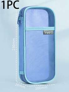 1pc Minimalist Oval Mesh Pencil Case, Large Capacity Wide Mouth Stationery Storage Bag, Durable Zipper Pouch, Suitable For School, Office And Travel School Supplies - Multicolor - View 9