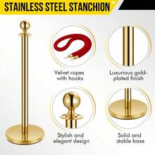 Techigher Gold Stanchion Post Queue Barrier, Red Carpet Ropes And Poles Set With  Ropes, Stainless Steel Crowd Control Barrier For Wedding, Hotel, Cinema, Exhibition - Multicolor - View 3