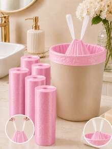 400Pcs Pink Drawstring Trash Bags – Rose Scented 4-5 Gallon Small Garbage Bags For Bathroom, Kitchen & Home Daily Use - A - View 1