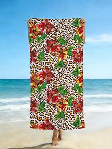 1pc Leopard Print Beach Towel, Fashion Leopard Floral Beach Towel, Microfiber Absorbent, Quick-Drying Beach Towel, Large Sand-Proof Beach Mat, Suitable For Vacation, Camping, Swimming, Bathroom, Summer Vacation Essential, Holiday Party Essential, Multi-Functional Beach Swimming Accessory - Coffee Brown - View 6