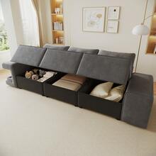 Modern 3-Seater Modular Sofa With Wide Armrests, Cloud Model, With Integrated Storage, Upholstered Pet Area And Two Cushions. Ideal For Living Rooms And Apartments. Gray Color. - 灰色 - 查看 4