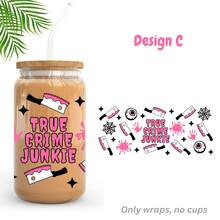 1/2/4pcs Scene Series UV DTF Cup Stickers, Suitable For 16oz Glass Jar Cups, Serial Killer Crime Scene Theme UV DTF Decals, Water Bottle/Tumbler/Mug/Bookmark/Laptop/Phone Case DIY Handmade Decorative Stickers, Holiday Gift For Girlfriend - Multicolor - View 9