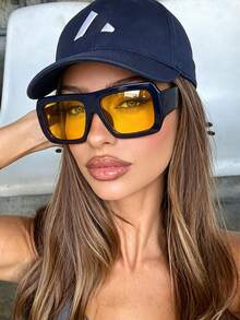 1 par de gafas de moda para mujer con marco cuadrado grande azul, accesorio de estilo callejero personalizado para vacaciones y playa, gafas para mujer para viajes al aire libre y conducir, estilo de influencer y blogger de Ins - Azul - Ver 1