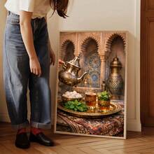 1 pieza Cuadro de arte de pared de té de menta marroquí, impresión de tetera tradicional & azulejo de mosaico, pintura en lienzo, póster de estilo árabe vintage, decoración cultural exótica para cocina & comedor, regalo para ella, sin marco o con marco - té islámico - Ver 1
