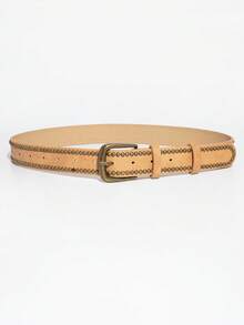 1pc Women's Denim Punk Style Studded Buckle Belt - Camel - View 3