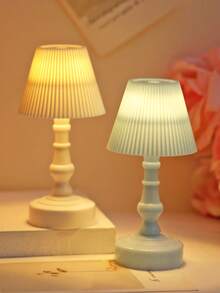 1pc Macaron Pleated Lampshade Mini Bedside Lamp, Soft LED Eye-Protection Night Light, Bedroom Sleep Light, Compact Portable Bedroom Atmosphere Lamp Decor, Sleep Companion, Room Decoration, Home Decor, Suitable For Desk, Dorm, Bedroom, Back To School Decor, Cute Gift - Warm Light - View 10