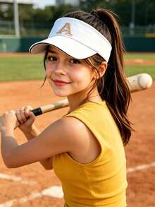 1PC Children 26 Letter Baseball Cap Girls Sun Hats High Ponytail Tennis Hat Sports Boys Running Golf Visor Cap Adjustable Elastic Hollow Top Style - White - View 3