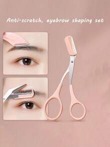 Brodark Juego de 2 piezas para recortar cejas, rasuradora de cejas curva con peine y tijeras para cejas, herramientas de belleza para principiantes, accesorios de depilación unisex - rosa - Ver 7