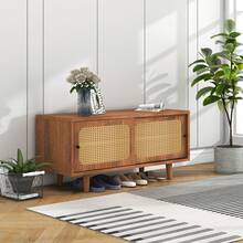 Scarpiera in rattan con 2 ante / Scarpiera moderna / con ripiano regolabile / Scarpiera elegante / Facile da pulire e montare / Per ingresso, soggiorno e camera da letto, 104*40*48 cm - Noce - Visualizzare 9