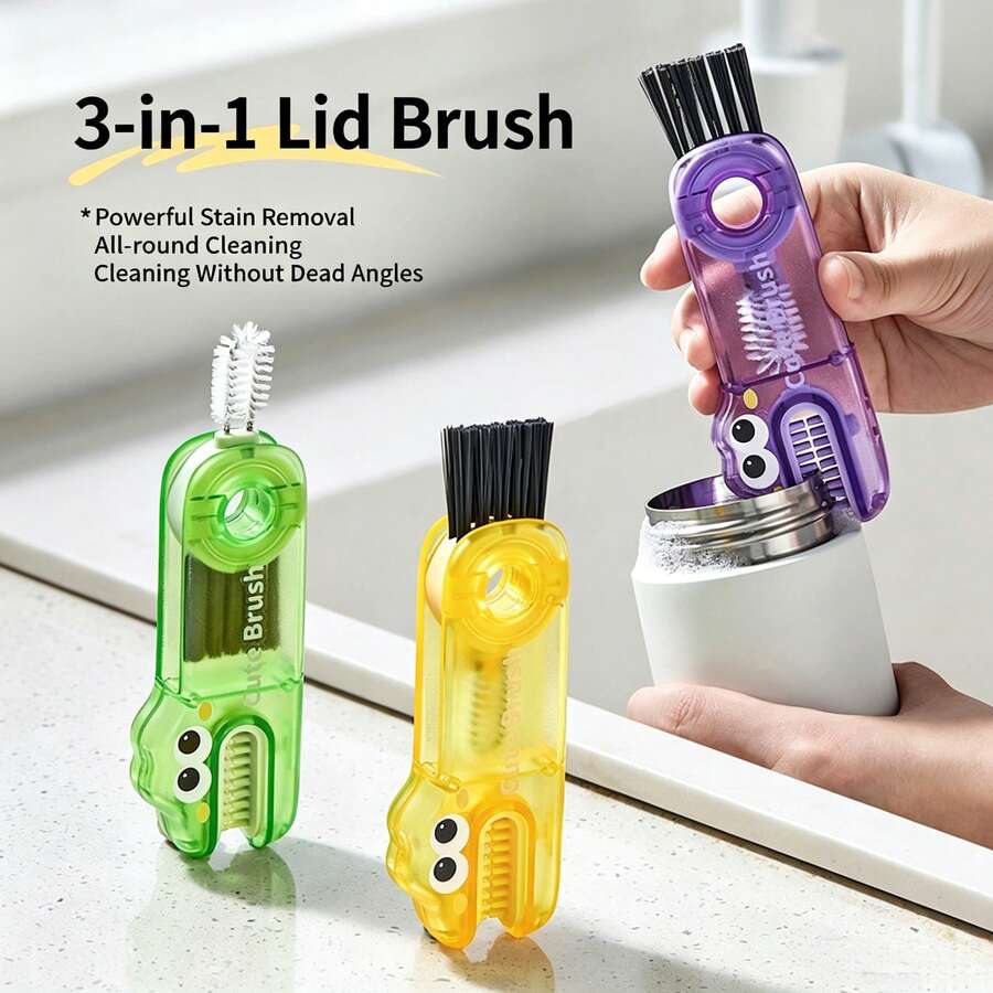 Set Sikat Tutup Gelas 3-in-1 | Sikat Pembersih Gelas Air Portabel, Cocok untuk Gelas Berinsulasi, Mug Perjalanan, dan Peralatan Dapur - hijau - View 1