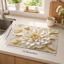 1pc Elegant 3D Floral Pattern Diatomaceous Earth Absorbent Mat, Non-Slip Heat-Resistant Absorbent Mat, Suitable For Kitchen Countertop, Coffee Machine, Tableware, Home, Cafe, Bar, Party Decoration, Placemat Gift - Multicolor - View 16