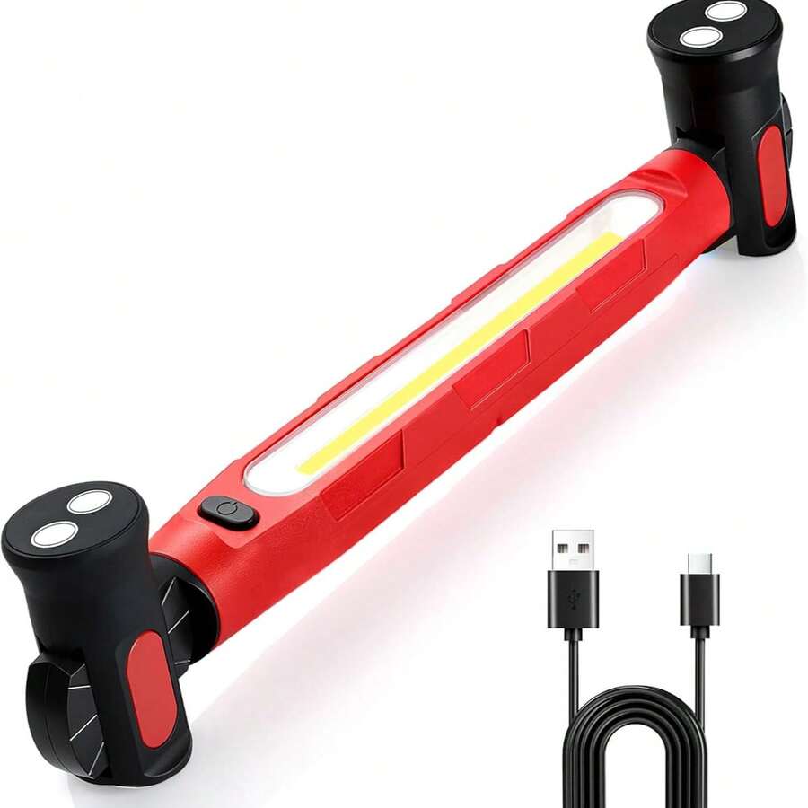 磁吸式 COB LED 工作燈，手持便攜式充電磁吸手電筒，附掛鉤機修引擎蓋工作燈條，適用汽車維修、車庫、工作坊、露營的充電便攜磁吸 LED 工作燈